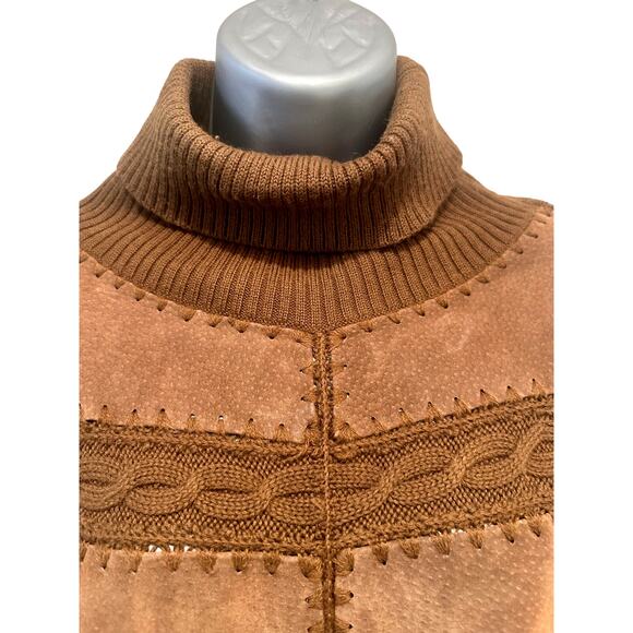 'High Point' Brown Knit and Suede Accent Panel Turtleneck Sweater Women's Large - Picture 2 of 11